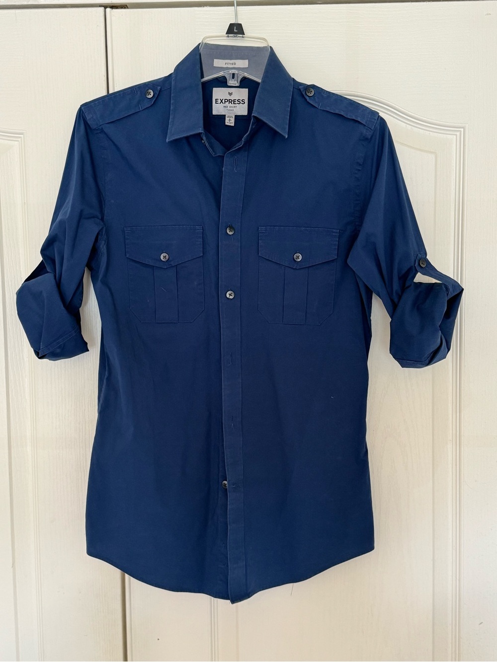 Express Men's Slate Blue Button-Down Utility Shirt